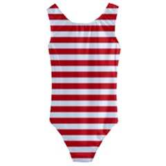 Red And White Stripes Pattern, Geometric Theme Kids  Cut-out Back One Piece Swimsuit by Casemiro