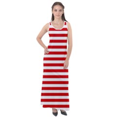 Red And White Stripes Pattern, Geometric Theme Sleeveless Velour Maxi Dress by Casemiro