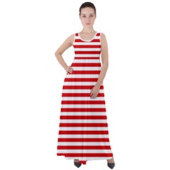 Red And White Stripes Pattern, Geometric Theme Empire Waist Velour Maxi Dress by Casemiro