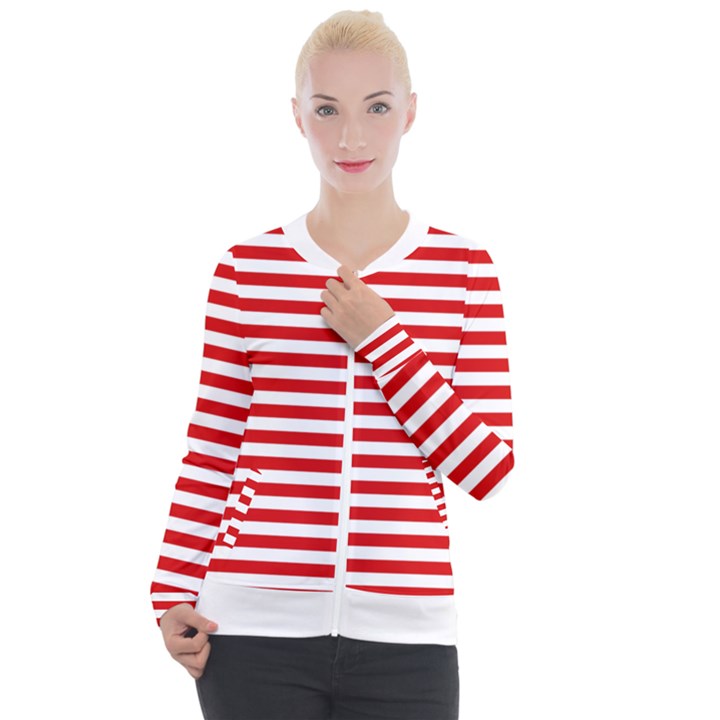 Red and white stripes pattern, geometric theme Casual Zip Up Jacket