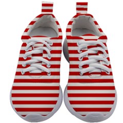 Red And White Stripes Pattern, Geometric Theme Kids Athletic Shoes by Casemiro