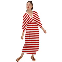 Red And White Stripes Pattern, Geometric Theme Grecian Style  Maxi Dress by Casemiro