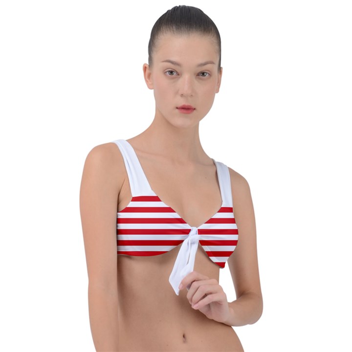 Red and white stripes pattern, geometric theme Front Tie Bikini Top