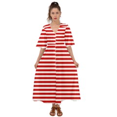 Red And White Stripes Pattern, Geometric Theme Kimono Sleeve Boho Dress by Casemiro