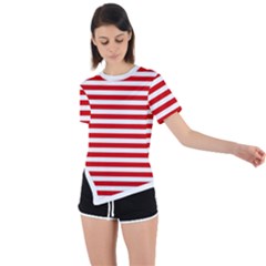 Red And White Stripes Pattern, Geometric Theme Asymmetrical Short Sleeve Sports Tee by Casemiro