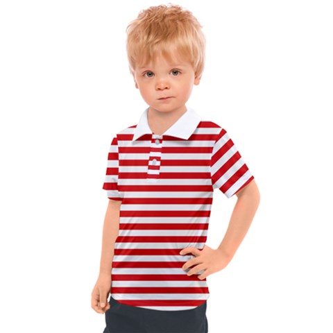 Red And White Stripes Pattern, Geometric Theme Kids  Polo Tee by Casemiro