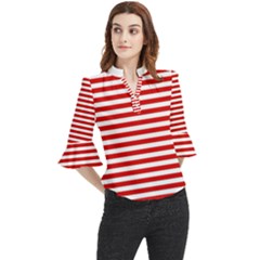 Red And White Stripes Pattern, Geometric Theme Loose Horn Sleeve Chiffon Blouse