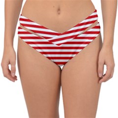 Red And White Stripes Pattern, Geometric Theme Double Strap Halter Bikini Bottom by Casemiro