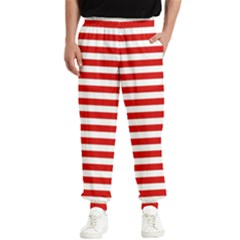 Red And White Stripes Pattern, Geometric Theme Men s Elastic Waist Pants