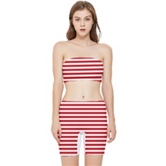 Red And White Stripes Pattern, Geometric Theme Stretch Shorts And Tube Top Set by Casemiro