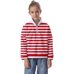 Red And White Stripes Pattern, Geometric Theme Kids  Half Zip Hoodie by Casemiro