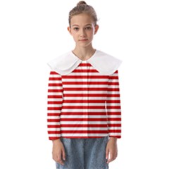 Red And White Stripes Pattern, Geometric Theme Kids  Peter Pan Collar Blouse by Casemiro