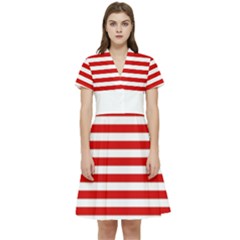 Red And White Stripes Pattern, Geometric Theme Short Sleeve Waist Detail Dress by Casemiro