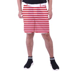 Red And White Stripes Pattern, Geometric Theme Men s Pocket Shorts