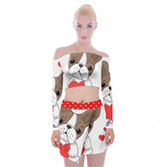 French Bulldog Hearts Off Shoulder Top With Mini Skirt Set by SomethingForEveryone