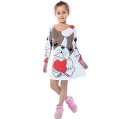 French Bulldog Hearts Kids  Long Sleeve Velvet Dress by SomethingForEveryone