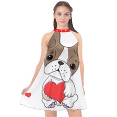 French Bulldog Hearts Halter Neckline Chiffon Dress  by SomethingForEveryone