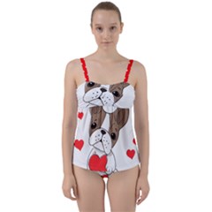 French Bulldog Hearts Twist Front Tankini Set by SomethingForEveryone