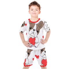 French Bulldog Hearts Kids  Tee And Shorts Set by SomethingForEveryone