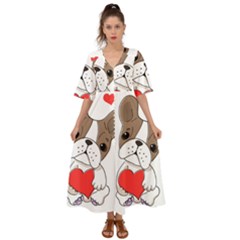 French Bulldog Hearts Kimono Sleeve Boho Dress by SomethingForEveryone