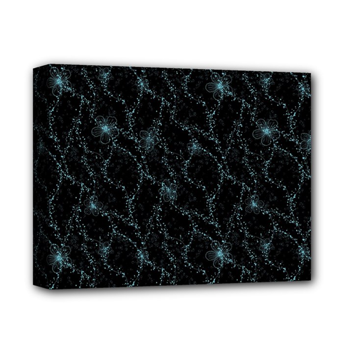 Turquoise Abstract Flowers With Splashes On A Dark Background  Abstract Print Deluxe Canvas 14  x 11  (Stretched)