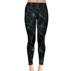 Turquoise Abstract Flowers With Splashes On A Dark Background  Abstract Print Leggings  by SychEva