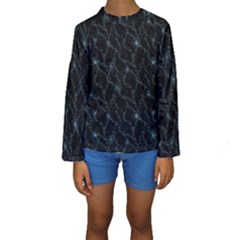 Turquoise Abstract Flowers With Splashes On A Dark Background  Abstract Print Kids  Long Sleeve Swimwear by SychEva