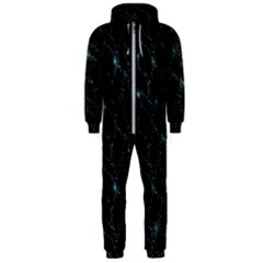 Turquoise Abstract Flowers With Splashes On A Dark Background  Abstract Print Hooded Jumpsuit (men)  by SychEva