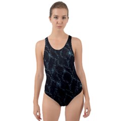 Turquoise Abstract Flowers With Splashes On A Dark Background  Abstract Print Cut-out Back One Piece Swimsuit by SychEva