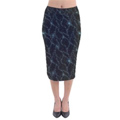 Turquoise Abstract Flowers With Splashes On A Dark Background  Abstract Print Velvet Midi Pencil Skirt by SychEva