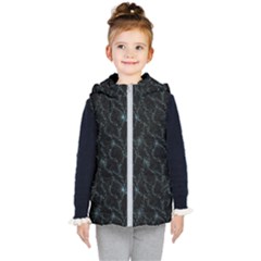 Turquoise Abstract Flowers With Splashes On A Dark Background  Abstract Print Kids  Hooded Puffer Vest by SychEva