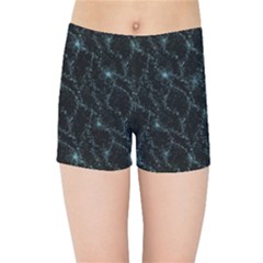 Turquoise Abstract Flowers With Splashes On A Dark Background  Abstract Print Kids  Sports Shorts by SychEva