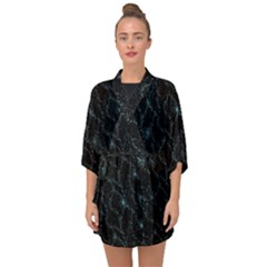 Turquoise Abstract Flowers With Splashes On A Dark Background  Abstract Print Half Sleeve Chiffon Kimono by SychEva