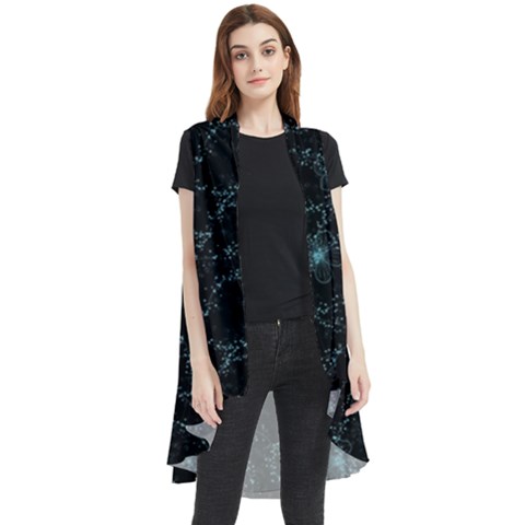 Turquoise Abstract Flowers With Splashes On A Dark Background  Abstract Print Sleeveless Chiffon Waistcoat Shirt by SychEva