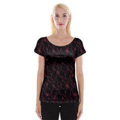 Pink Abstract Flowers With Splashes On A Dark Background  Abstract Print Cap Sleeve Top by SychEva