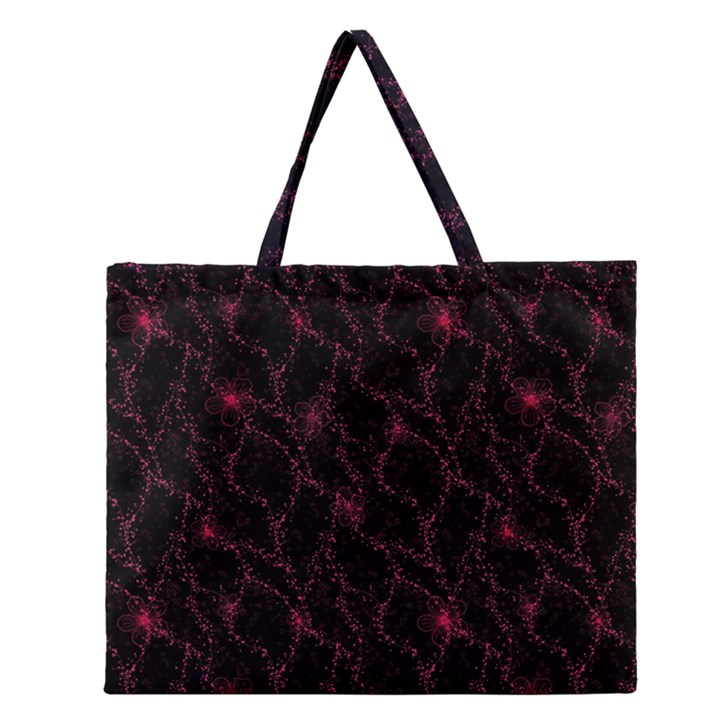 Pink Abstract Flowers With Splashes On A Dark Background  Abstract Print Zipper Large Tote Bag