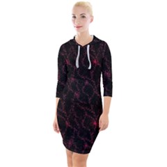 Pink Abstract Flowers With Splashes On A Dark Background  Abstract Print Quarter Sleeve Hood Bodycon Dress by SychEva