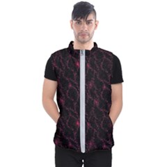 Pink Abstract Flowers With Splashes On A Dark Background  Abstract Print Men s Puffer Vest by SychEva