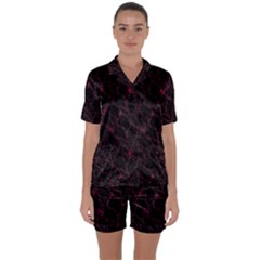 Pink Abstract Flowers With Splashes On A Dark Background  Abstract Print Satin Short Sleeve Pajamas Set by SychEva