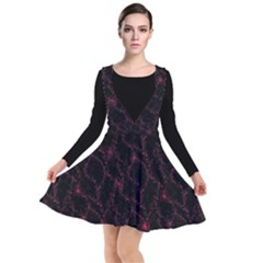 Pink Abstract Flowers With Splashes On A Dark Background  Abstract Print Plunge Pinafore Dress by SychEva