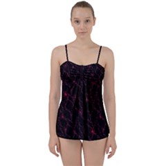 Pink Abstract Flowers With Splashes On A Dark Background  Abstract Print Babydoll Tankini Set by SychEva