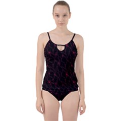 Pink Abstract Flowers With Splashes On A Dark Background  Abstract Print Cut Out Top Tankini Set by SychEva