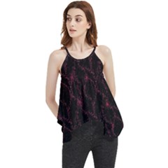 Pink Abstract Flowers With Splashes On A Dark Background  Abstract Print Flowy Camisole Tank Top by SychEva