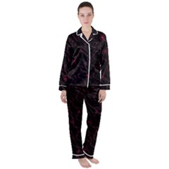 Pink Abstract Flowers With Splashes On A Dark Background  Abstract Print Satin Long Sleeve Pajamas Set by SychEva