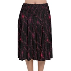 Pink Abstract Flowers With Splashes On A Dark Background  Abstract Print Velvet Flared Midi Skirt by SychEva