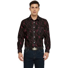 Pink Abstract Flowers With Splashes On A Dark Background  Abstract Print Men s Long Sleeve Pocket Shirt  by SychEva