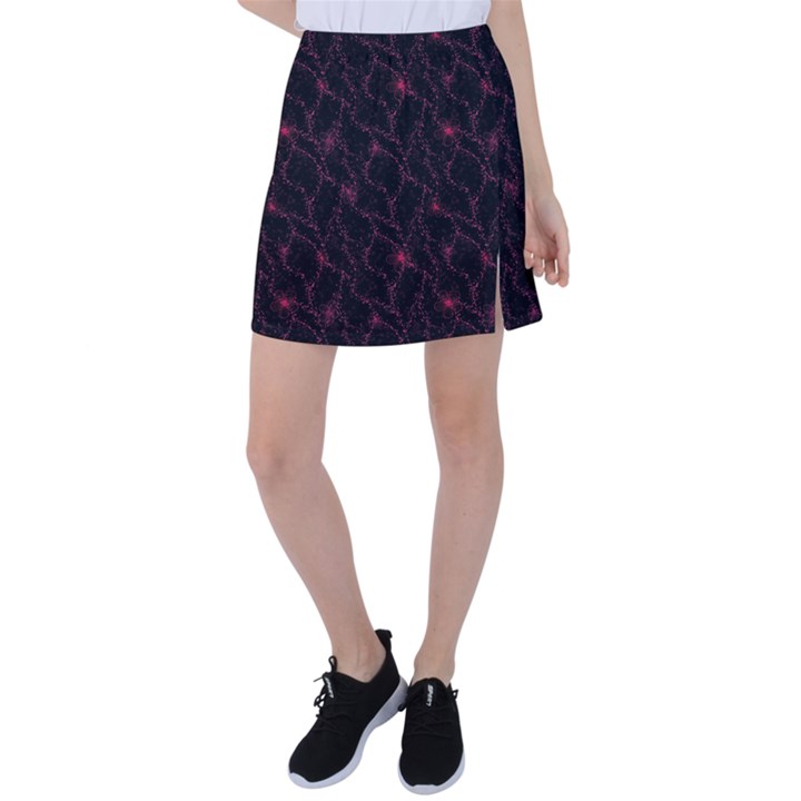 Pink Abstract Flowers With Splashes On A Dark Background  Abstract Print Tennis Skirt