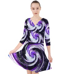 Canvas-acrylic-digital-design Quarter Sleeve Front Wrap Dress by Amaryn4rt