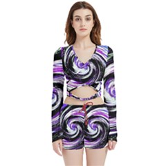 Canvas-acrylic-digital-design Velvet Wrap Crop Top And Shorts Set by Amaryn4rt