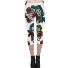 Rockabilly Sugar Skulls Couple Capri Leggings  by ConcreteRose